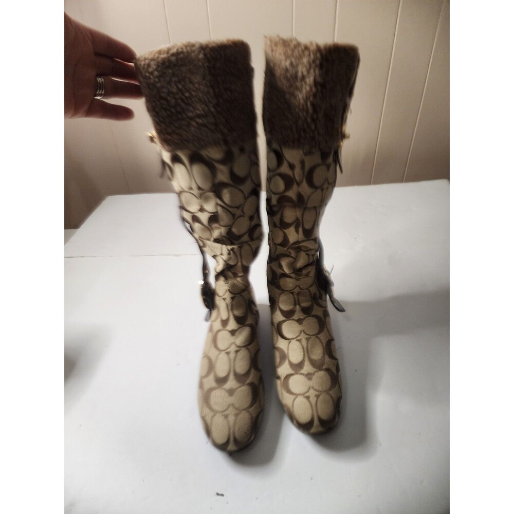 Coach Signature Monogram Canvas Knee-high Boots Womens 7 Brown